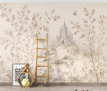 Load image into Gallery viewer, Luxury Fairytale Castle Wallpaper – Feminine Pastel Princess Wall Mural, Watercolor Medieval Castle, Blush &amp; Cream