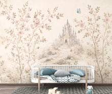 Load image into Gallery viewer, Luxury Fairytale Castle Wallpaper – Feminine Pastel Princess Wall Mural, Watercolor Medieval Castle, Blush &amp; Cream