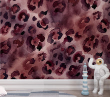 Load image into Gallery viewer, Watercolor Leopard Wallpaper, Mauve Burgundy Animal Wall Mural, Abstract Safari, Peel and Stick or Traditional Wallpaper 433DE