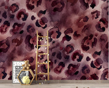 Load image into Gallery viewer, Watercolor Leopard Wallpaper, Mauve Burgundy Animal Wall Mural, Abstract Safari, Peel and Stick or Traditional Wallpaper 433DE