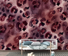 Load image into Gallery viewer, Watercolor Leopard Wallpaper, Mauve Burgundy Animal Wall Mural, Abstract Safari, Peel and Stick or Traditional Wallpaper 433DE