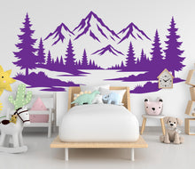 Load image into Gallery viewer, Mountain Forest Wall Decal for Kids Room | Pine Tree Nursery Wall Sticker | Adventure Nursery Decor | Mountain Wall Art Decal 1148RS