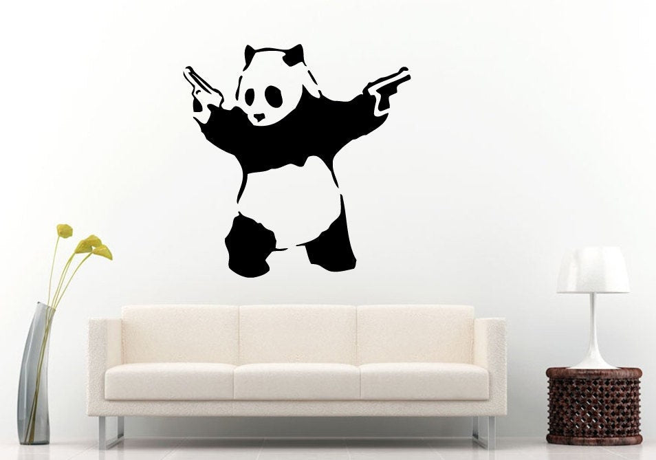 Gangster Panda Bear With Two Guns Cute Animal Children's Room Wall Decal Vinyl Sticker Mural Room Decor L996