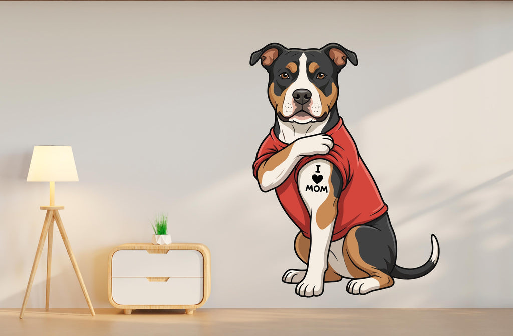 Pitbull Dog wall decal I love Mom Tattoo Dog decor Dog wall art Decal Dog Lover Animals decal Bathroom Wall Decals Stickers Vinyl 1152RS