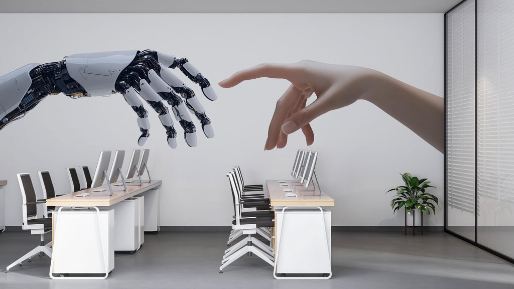 AI Human Connection Wall Decal, Robot Hand Office Wall Sticker, Artificial Intelligence Wall Art, Technology Office Decor, Innovation Mural