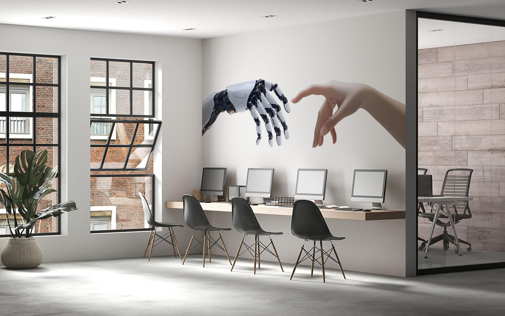 AI Human Connection Wall Decal, Robot Hand Office Wall Sticker, Artificial Intelligence Wall Art, Technology Office Decor, Innovation Mural