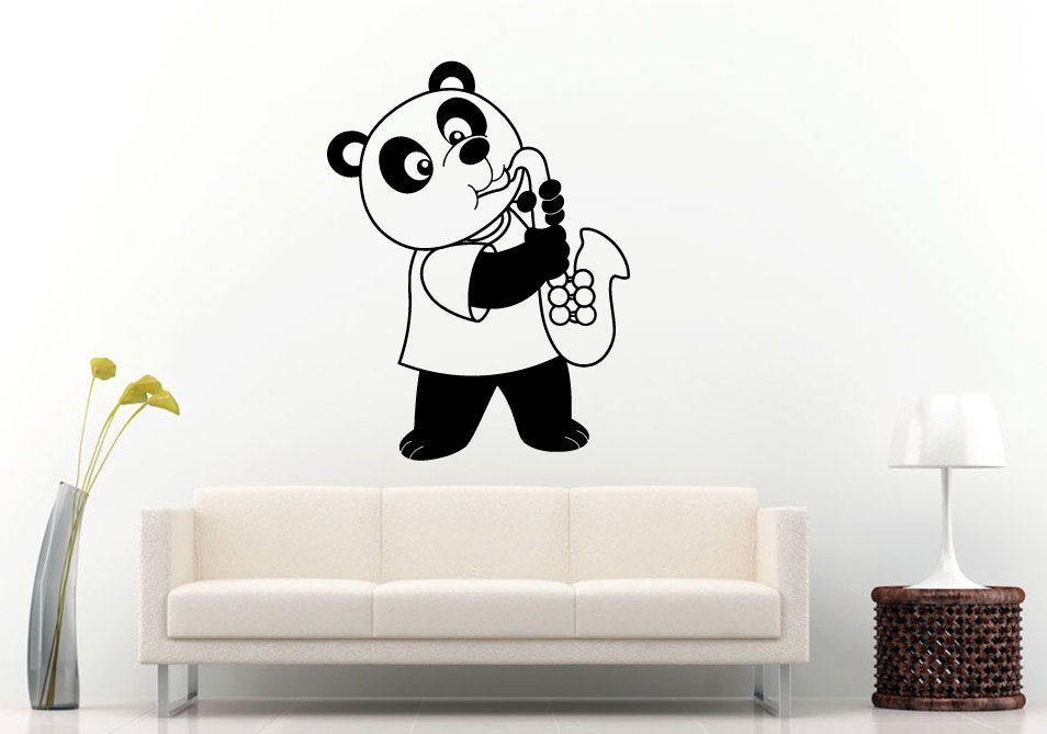 Panda Bear Playing On Saxophone Cute Animal Children's Room Wall Decal Vinyl Sticker Mural Room Decor L999