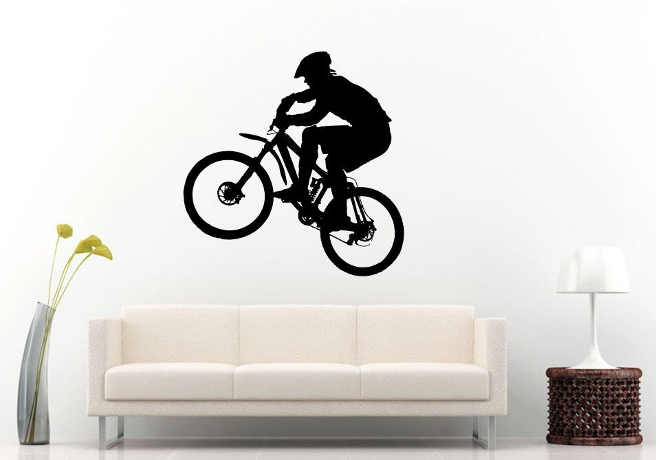 Bicycle Rider On A Mountain Bike Bicycle Sport Wall Decal Vinyl Sticker Mural Room Decor L1014
