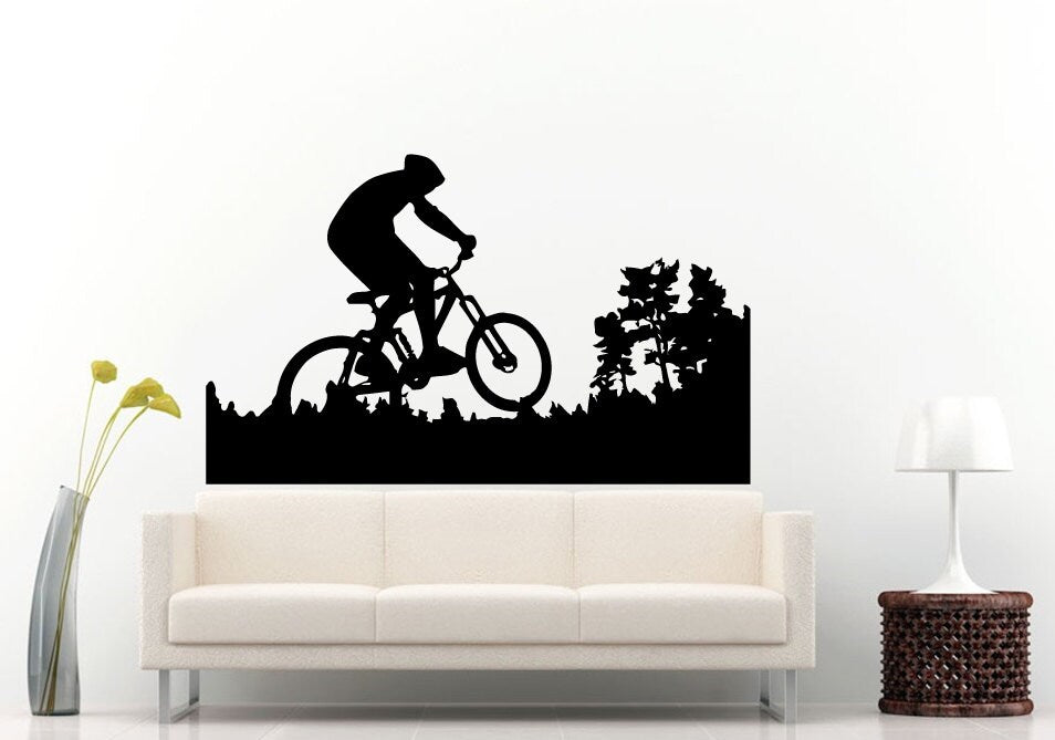 Bicycle Rider On A Mountain Bike Bicycle Sport Wall Decal Vinyl Sticker Mural Room Decor L1016