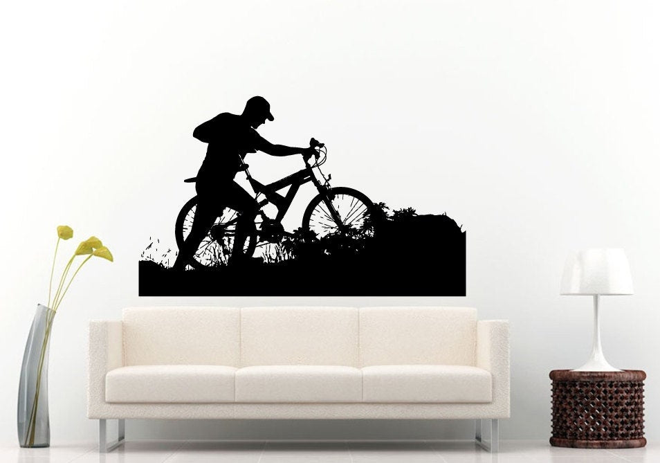 Bicycle Rider On A Mountain Bike Bicycle Sport Wall Decal Vinyl Sticker Mural Room Decor L1018