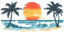 Load image into Gallery viewer, Tropical Sunset Beach Wall Decal, Coastal Ocean Wall Sticker, Palm Tree Sunset Mural, Airbnb Beach House Decor, Tropical Vacation Wall Art
