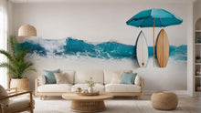Load image into Gallery viewer, Ocean Wave Wall Decal, Coastal Beach Wall Art, Surfboard Wall Sticker, Airbnb Decor, Beach House Wall Mural, Tropical Coastal Decor