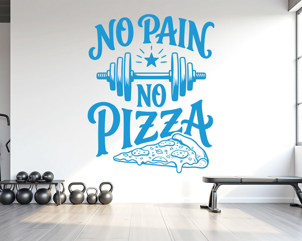 No Pain No Pizza Gym Wall Decal, Inspirational Words, Couple Gym Decal, Fitness Collage, Gym Wall Art Motivational Art 1154RS