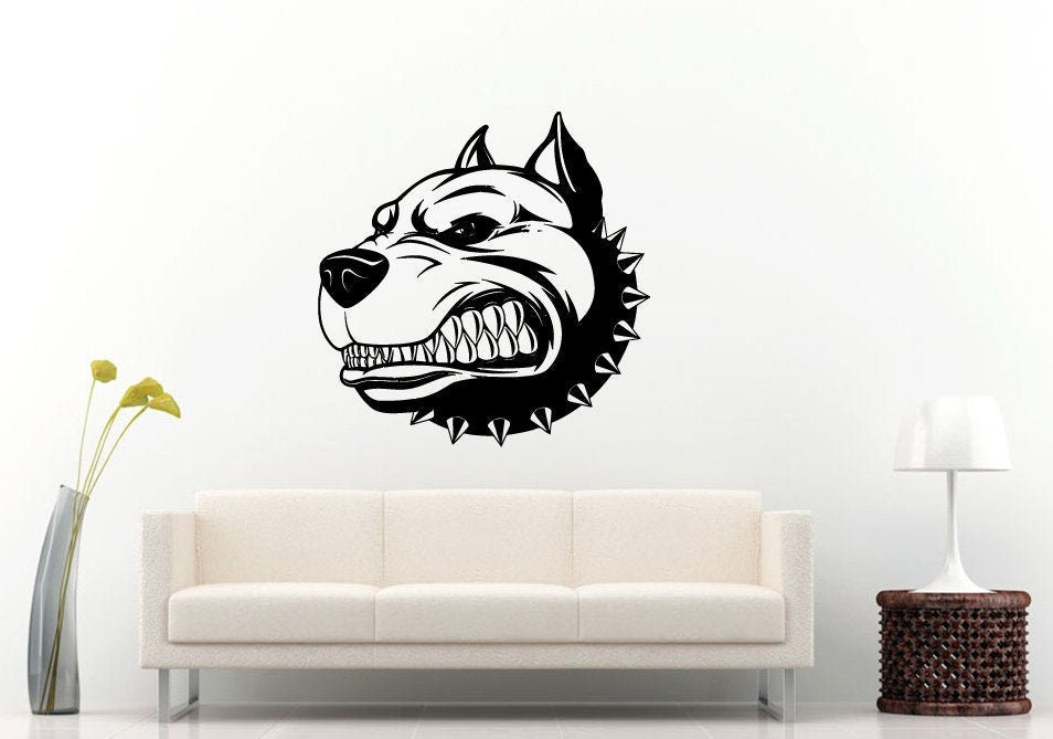 Pitbull Pit-bull Angry Mad Head Fighting Dog Bread Animal Best Friend Wall Decal Vinyl Sticker Mural Room Decor L1025
