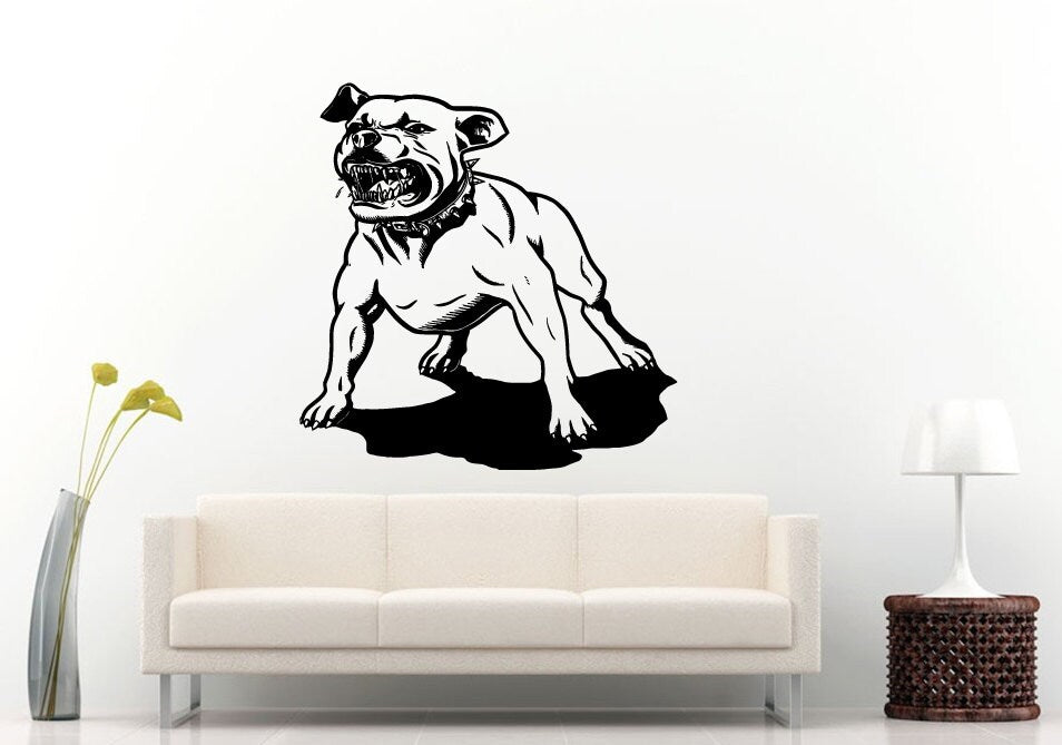 Pitbull Pit-bull Angry Mad Attacking Stands Fighting Dog Bread Animal Best Friend Wall Decal Vinyl Sticker Mural Room Decor L1026