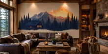 Load image into Gallery viewer, Mountain Cabin Wall Decal, Rustic Forest Wall Art, Cozy Lodge Wall Sticker, Mountain Landscape Mural, Airbnb Cabin Decor, Woodland Retreat
