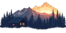 Load image into Gallery viewer, Mountain Cabin Wall Decal, Rustic Forest Wall Art, Cozy Lodge Wall Sticker, Mountain Landscape Mural, Airbnb Cabin Decor, Woodland Retreat