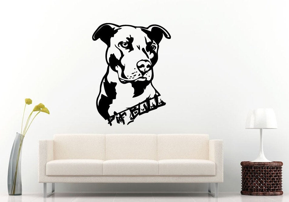 Pitbull Pit-bull Word Name Head Fighting Dog Bread Animal Best Friend Wall Decal Vinyl Sticker Mural Room Decor L1024