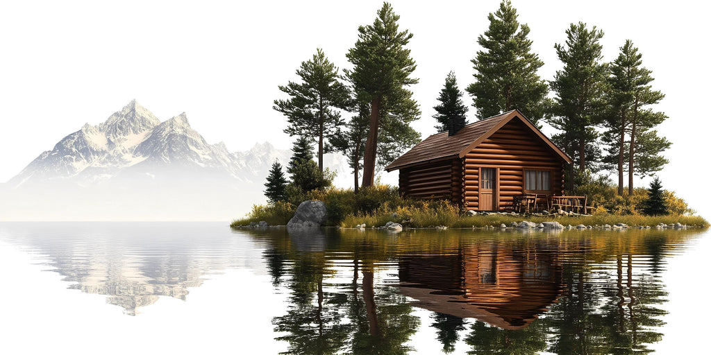 Lake Cabin Wall Decal, Rustic Lodge Wall Art, Mountain Lake Mural, Cozy Airbnb Decor, Forest Cabin Wall Sticker, Woodland Retreat Decor
