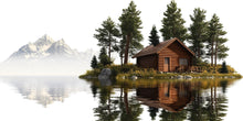 Load image into Gallery viewer, Lake Cabin Wall Decal, Rustic Lodge Wall Art, Mountain Lake Mural, Cozy Airbnb Decor, Forest Cabin Wall Sticker, Woodland Retreat Decor