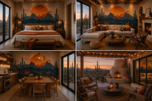 Load image into Gallery viewer, Desert Sunset Wall Decal, Southwest Desert Mural, Boho Cactus Wall Art, Arizona Desert Landscape Sticker, Airbnb Desert Decor, Southwestern