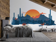 Load image into Gallery viewer, Desert Sunset Wall Decal, Southwest Desert Mural, Boho Cactus Wall Art, Arizona Desert Landscape Sticker, Airbnb Desert Decor, Southwestern