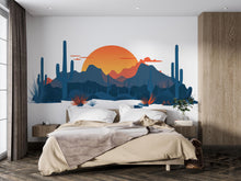 Load image into Gallery viewer, Desert Sunset Wall Decal, Southwest Desert Mural, Boho Cactus Wall Art, Arizona Desert Landscape Sticker, Airbnb Desert Decor, Southwestern