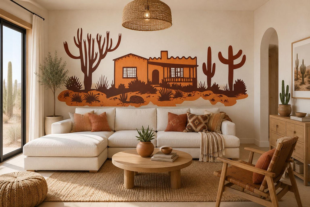 Southwest Desert Ranch Wall Decal, Adobe House Wall Art, Cactus Desert Mural, Arizona Desert Sticker, Airbnb Southwest Decor, Western