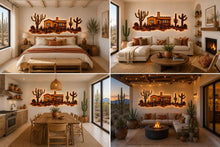 Load image into Gallery viewer, Southwest Desert Ranch Wall Decal, Adobe House Wall Art, Cactus Desert Mural, Arizona Desert Sticker, Airbnb Southwest Decor, Western