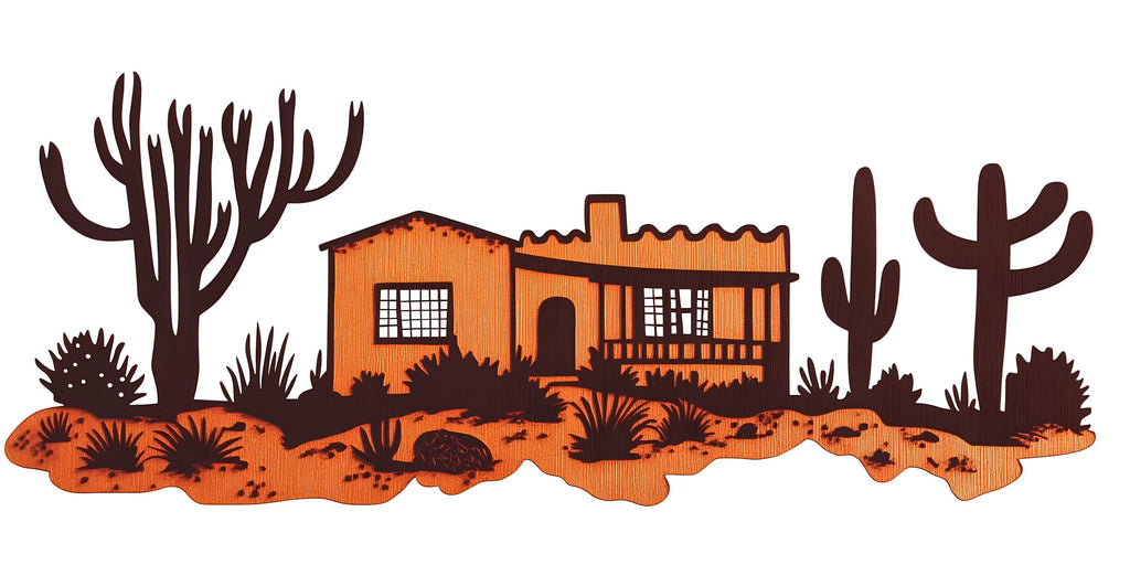 Southwest Desert Ranch Wall Decal, Adobe House Wall Art, Cactus Desert Mural, Arizona Desert Sticker, Airbnb Southwest Decor, Western