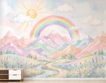 Load image into Gallery viewer, Pastel Rainbow Mountain Wall Mural Wallpaper for Girls Room | Watercolor Nursery Wallpaper | Peel and Stick or Non-Woven 1165RS