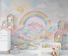 Load image into Gallery viewer, Pastel Rainbow Mountain Wall Mural Wallpaper for Girls Room | Watercolor Nursery Wallpaper | Peel and Stick or Non-Woven 1165RS