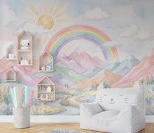 Load image into Gallery viewer, Pastel Rainbow Mountain Wall Mural Wallpaper for Girls Room | Watercolor Nursery Wallpaper | Peel and Stick or Non-Woven 1165RS