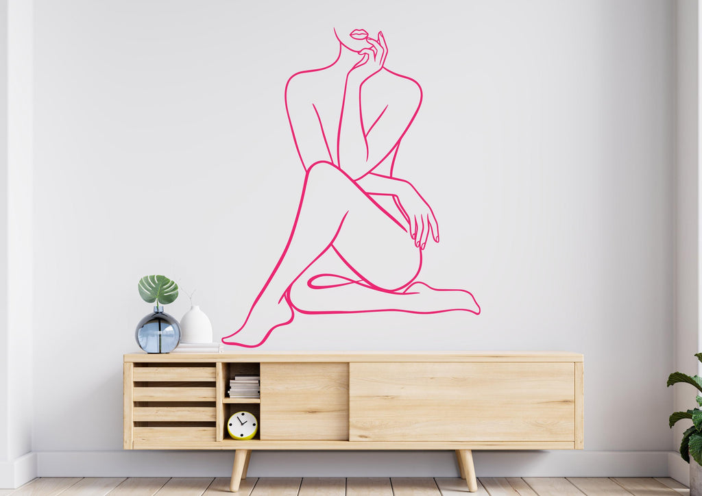 Girl Line Art wall Decal, Mid Century Line Art Feminist Woman Modern Mid Century Wall Art, Line Art Wall Decor Bedroom Art 1160RS