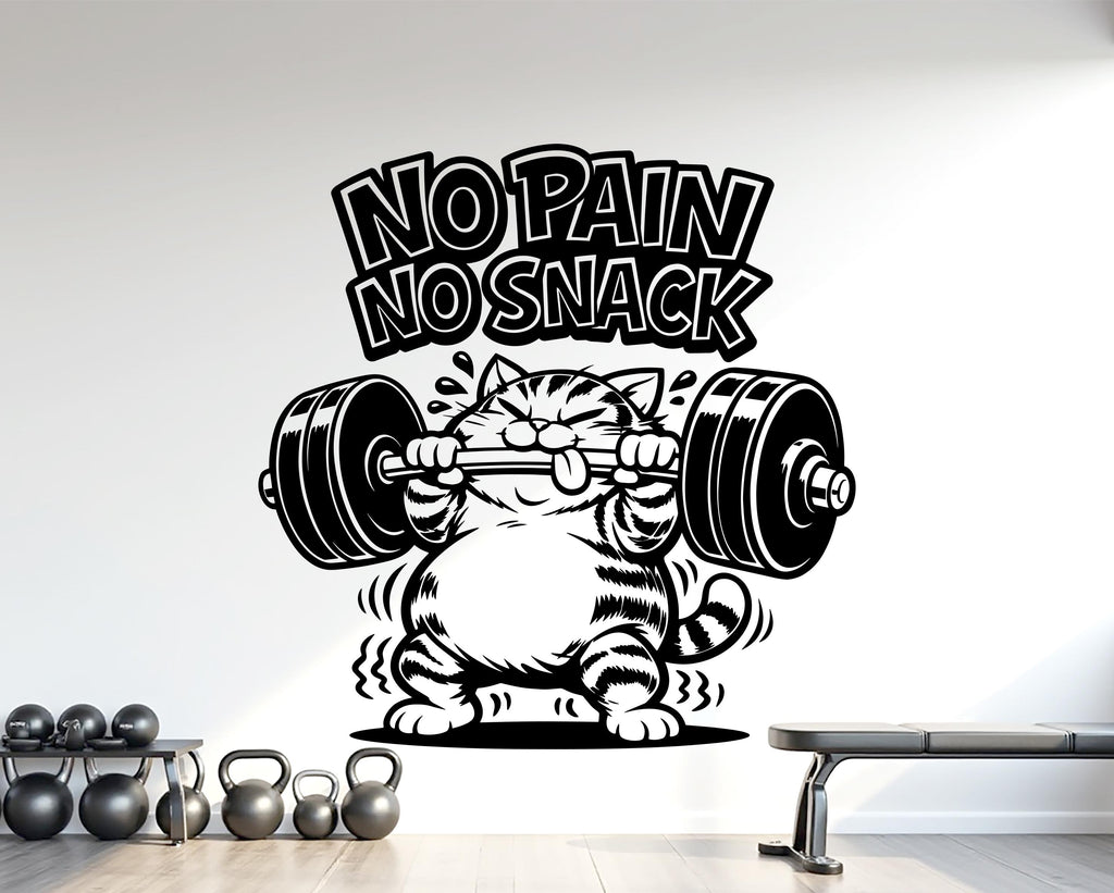 Funny Cat Gym Wall Decal No Pain No Snack fitness Decor Workout Art Vinyl Lover Strong Gym Wall Bedroom Workout Motivation Crossfit 1168RS