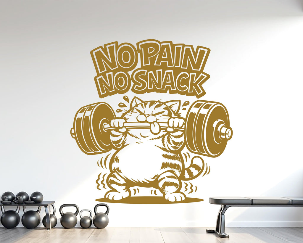 Funny Cat Gym Wall Decal No Pain No Snack fitness Decor Workout Art Vinyl Lover Strong Gym Wall Bedroom Workout Motivation Crossfit 1168RS