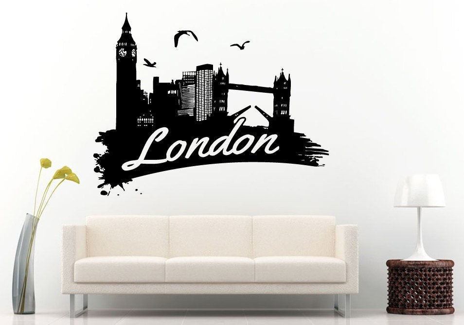 London City Landmark Skyline View Tall Buildings Bridges Wall Decal Vinyl Sticker Mural Room Decor L1033