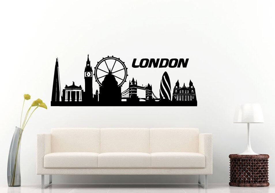 London City England Landmark Skyline View Tall Buildings Bridges Wall Decal Vinyl Sticker Mural Room Decor L1034