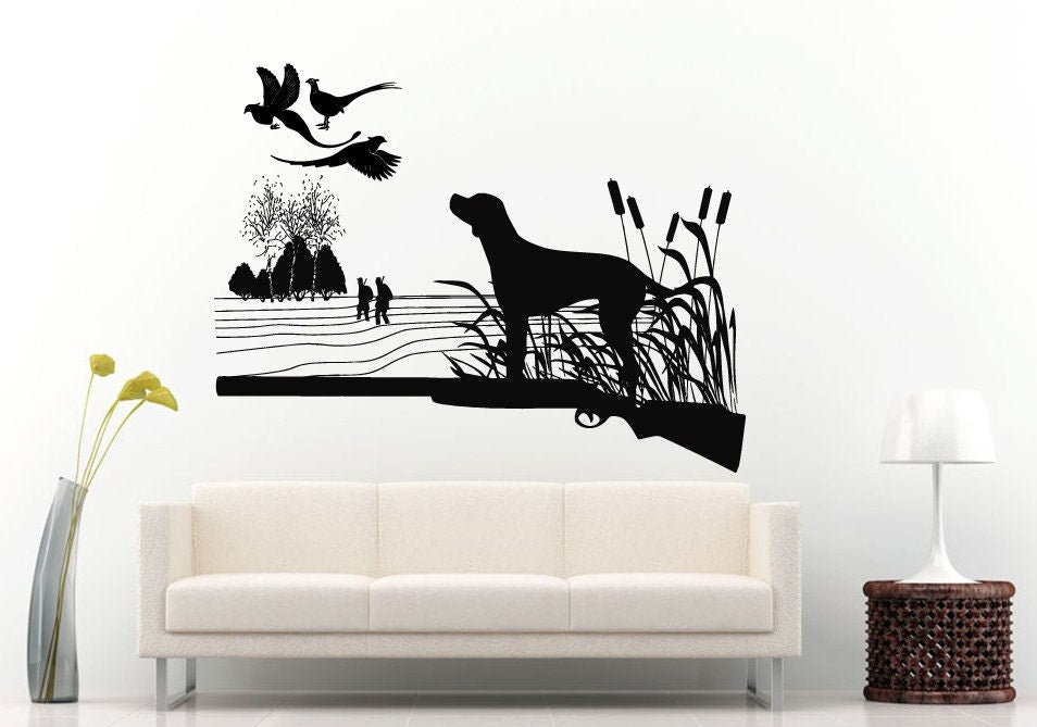 Hunting Dog Bread Hunting Pheasant Rifle Collage Hunting Sport Wall Decal Vinyl Sticker Mural Room Decor L1037