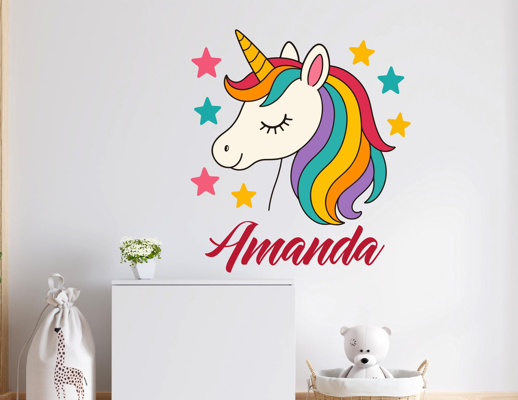 Personalized Unicorn Girls Name Wall Decal, Unicorn Rainbow & Hearts Vinyl Decor for Babies Kids Girls Wall Custom Stickers 1170RS
