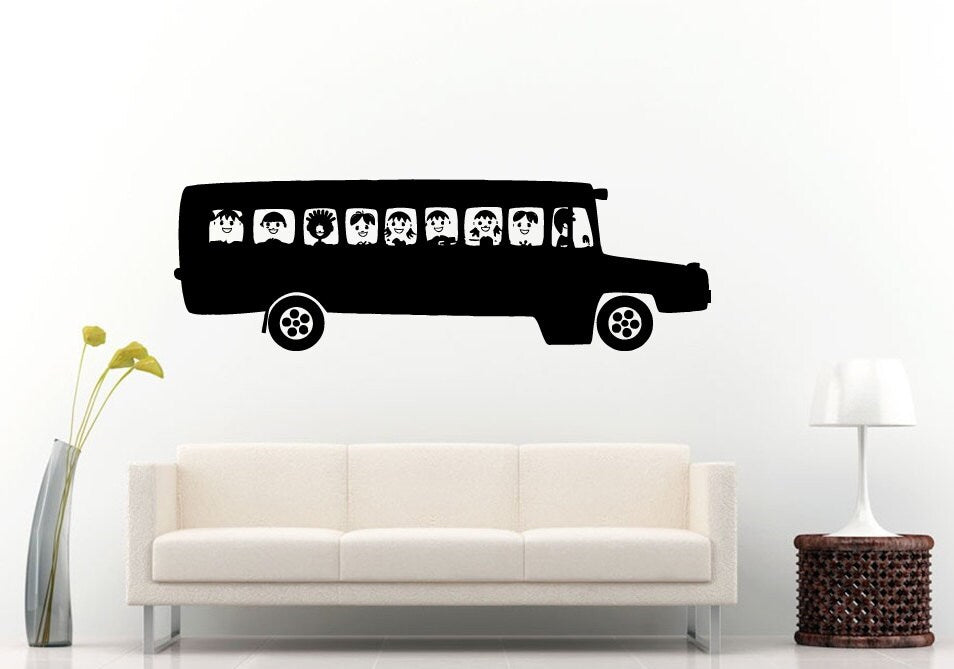 Back To School Bus Filled With Happy Kids Children Wall Decal Vinyl Sticker Mural Room Decor L1039