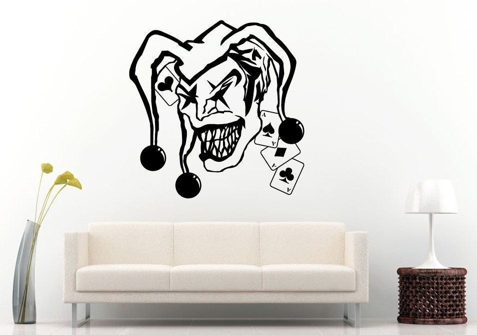 Joker Funny Man Hat With Bells Playing Cards Ace Why So Serious Wall Decal Vinyl Sticker Mural Room Decor L1045