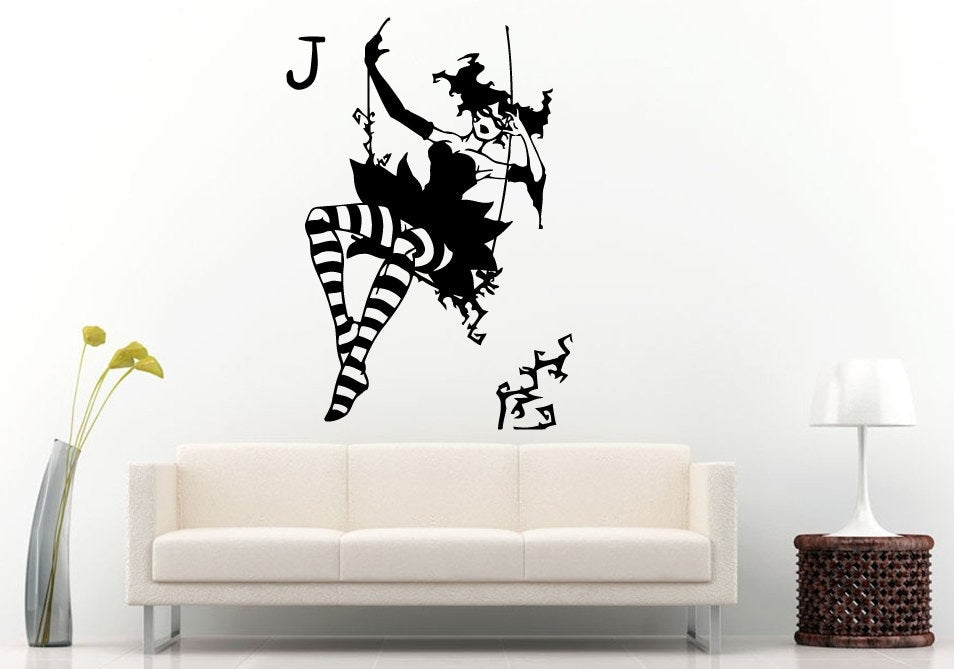 Joker Funny Woman Girl Crazy Creepy Smile Playing Card Why So Serious Wall Decal Vinyl Sticker Mural Room Decor L1050