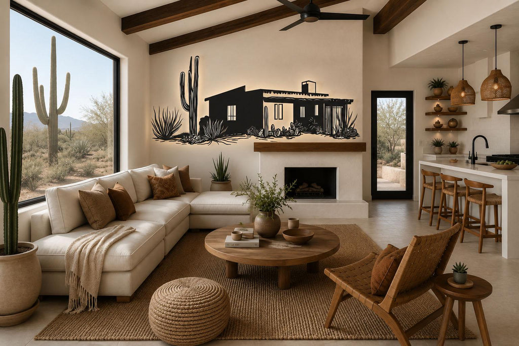Southwest Adobe House Wall Decal, Desert Ranch Wall Art, Arizona Cactus Decor, Modern Southwest Mural, Airbnb Desert Wall Sticker