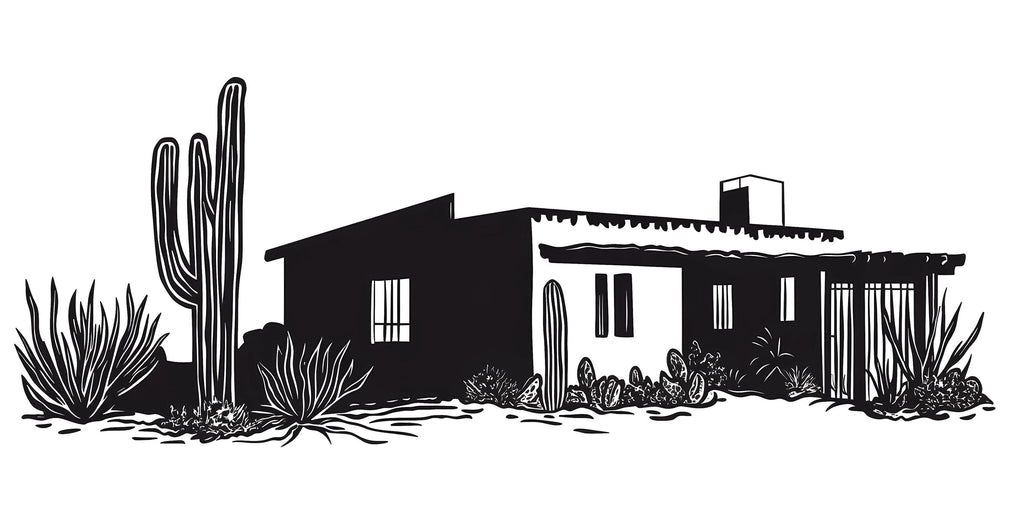 Southwest Adobe House Wall Decal, Desert Ranch Wall Art, Arizona Cactus Decor, Modern Southwest Mural, Airbnb Desert Wall Sticker