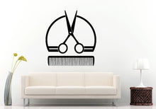 Load image into Gallery viewer, Scissors Comb Brush Hair Cutting Tool Salon Spa Barbershop Barber Stylist Wall Decal Vinyl Sticker Mural Room Decor L1055