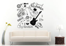 Load image into Gallery viewer, Teenager Music Theme Guitar Microphone Boombox Notes Wall Decal Vinyl Sticker Mural Room Decor L1057