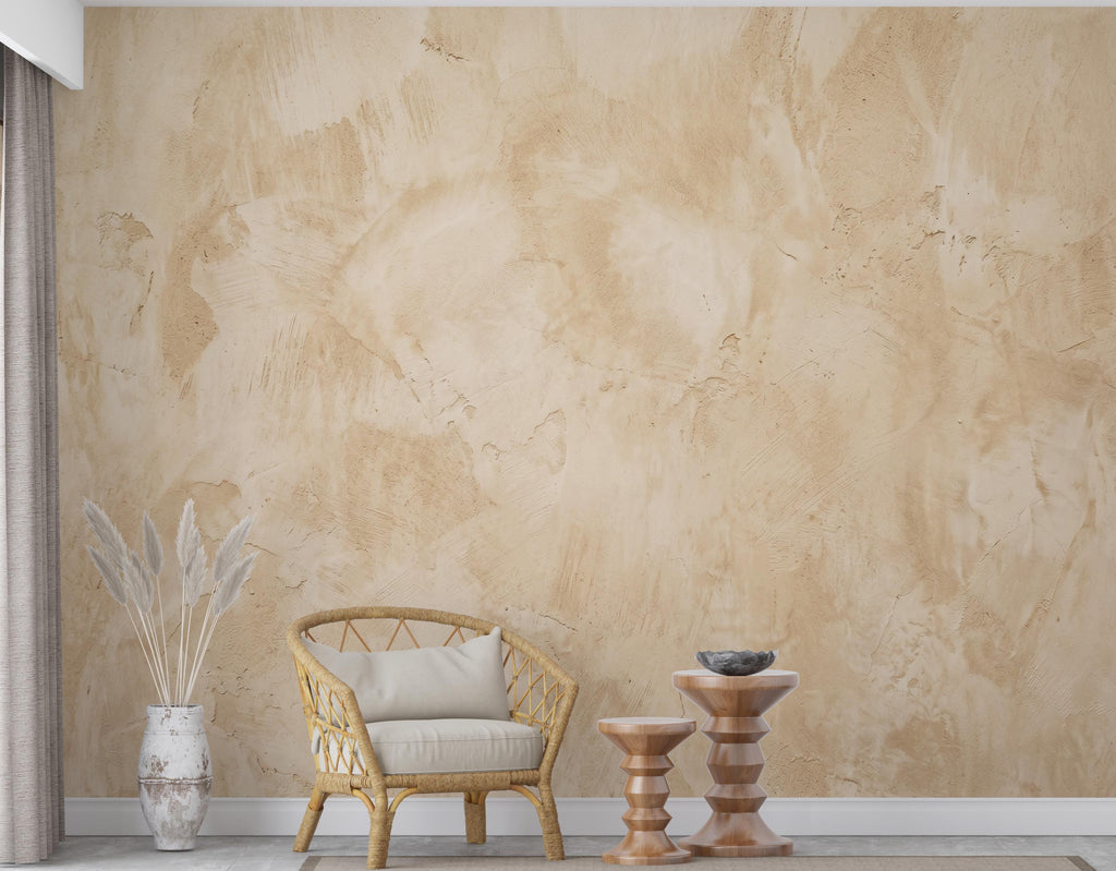 Beige Plaster Texture Wallpaper | Neutral Limewash Wall Mural | Rustic Stucco Peel and Stick Wallpaper for Living Room 1163RS