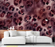 Load image into Gallery viewer, Watercolor Leopard Wallpaper, Mauve Burgundy Animal Wall Mural, Abstract Safari, Peel and Stick or Traditional Wallpaper 433DE