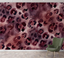 Load image into Gallery viewer, Watercolor Leopard Wallpaper, Mauve Burgundy Animal Wall Mural, Abstract Safari, Peel and Stick or Traditional Wallpaper 433DE